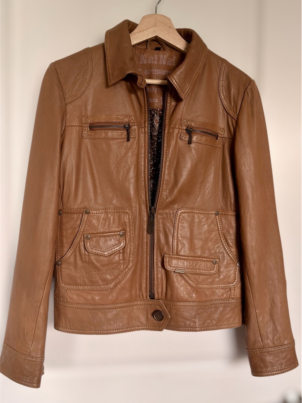 Premium Leather Jacket Tan Cognac Utility Moto Style